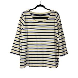 Talbots Womens Striped Cotton Round‎ Neck Blouse Nautical Button Size XL Coastal